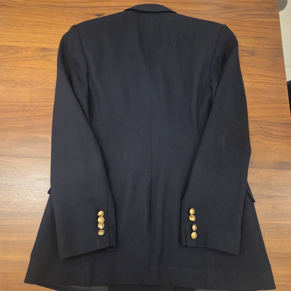 Vintage Lauren Ralph Lauren Navy Wool Double-Breasted Blazer + Embroidered Crest - Picture 9 of 13